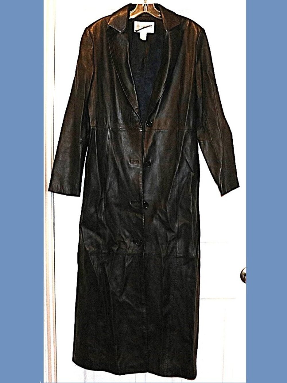 BLACK FULL LENGTH LEATHER TRENCH COAT Matte Matrix Black Lined Cosplay Heavy 10
